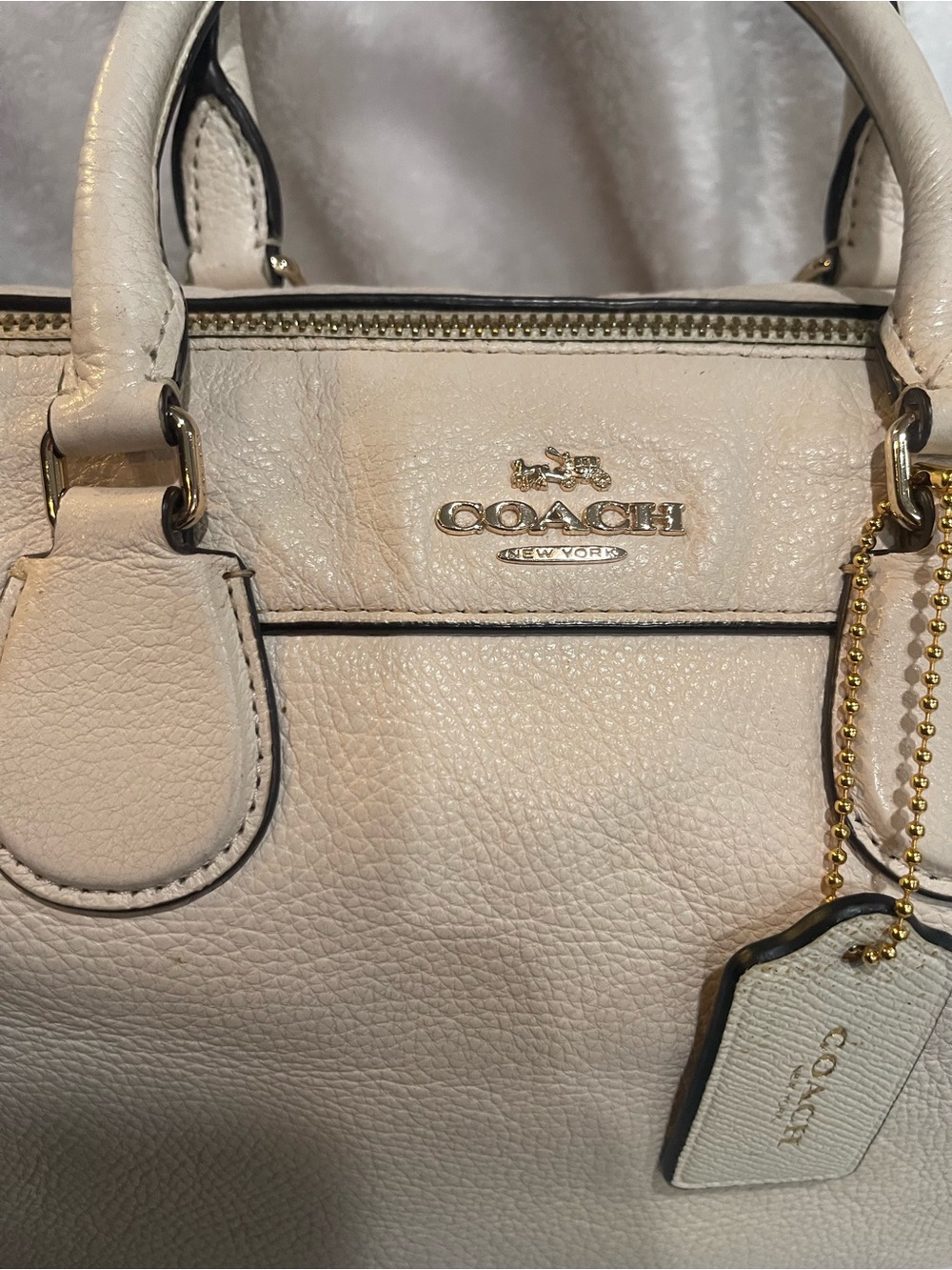 Coach Pebbled Leather Darcie Satchel in Light Beige - Picture 2 of 6